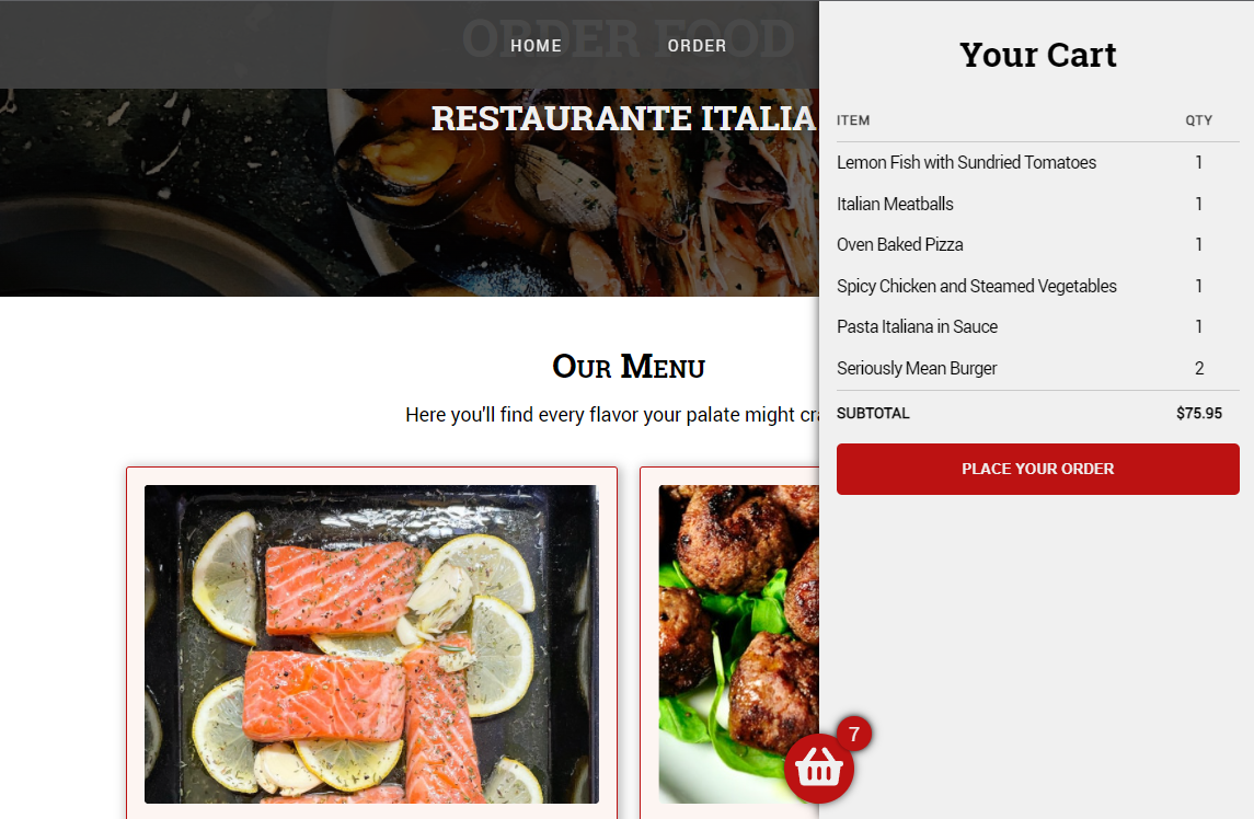 Screenshot of project Restaurante Italia!